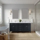 Brittany 72" Double Vanity, Black Onyx w/ Single Hole 3 CM White Zeus Silestone Top & Backsplash