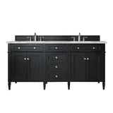 Brittany 72" Double Vanity, Black Onyx w/ 3 CM Carrara Marble Top