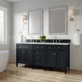 Brittany 72" Double Vanity, Black Onyx w/ 3 CM Carrara Marble Top