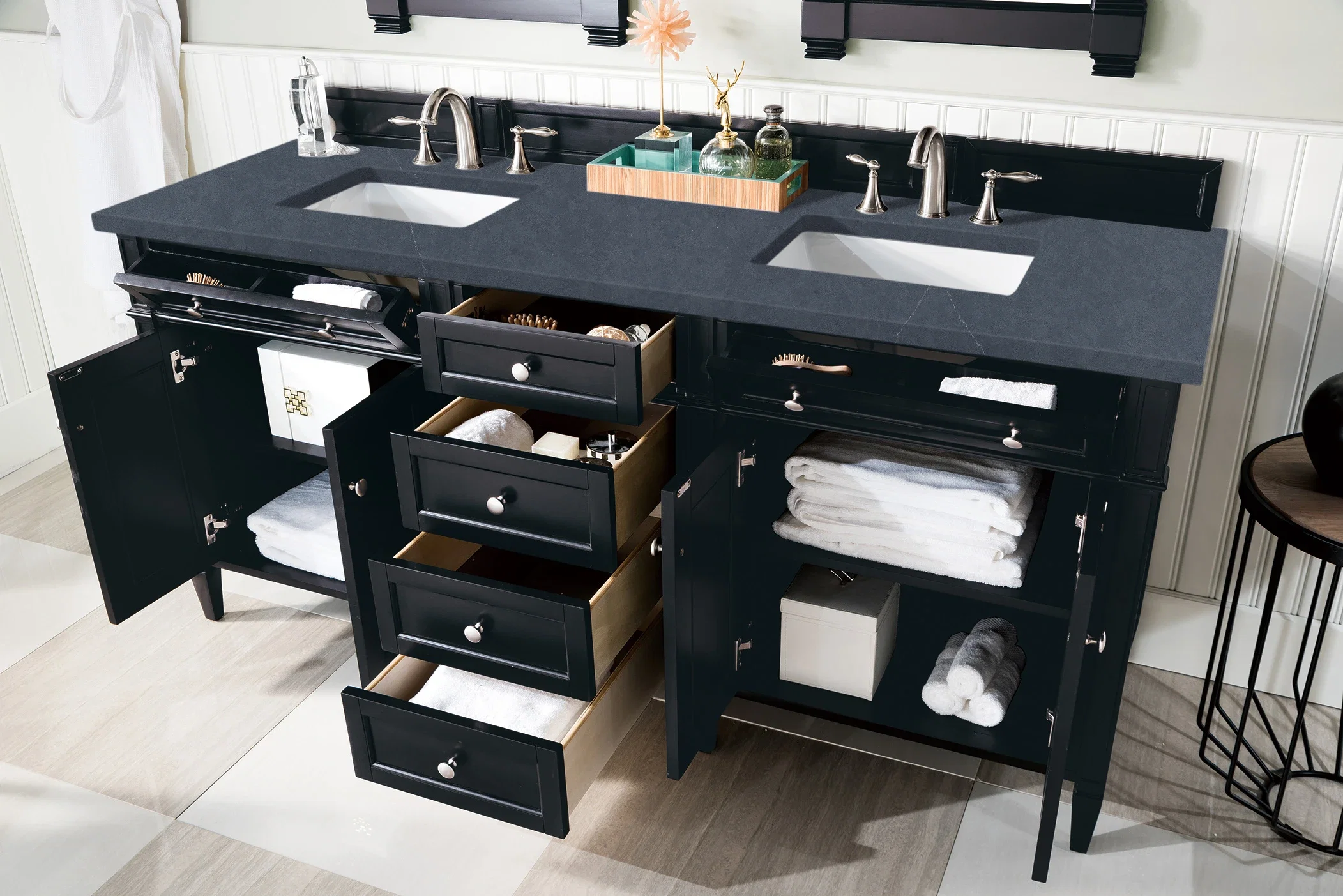 Brittany 72" Double Vanity, Black Onyx w/ 3 CM Charcoal Soapstone Silestone Top