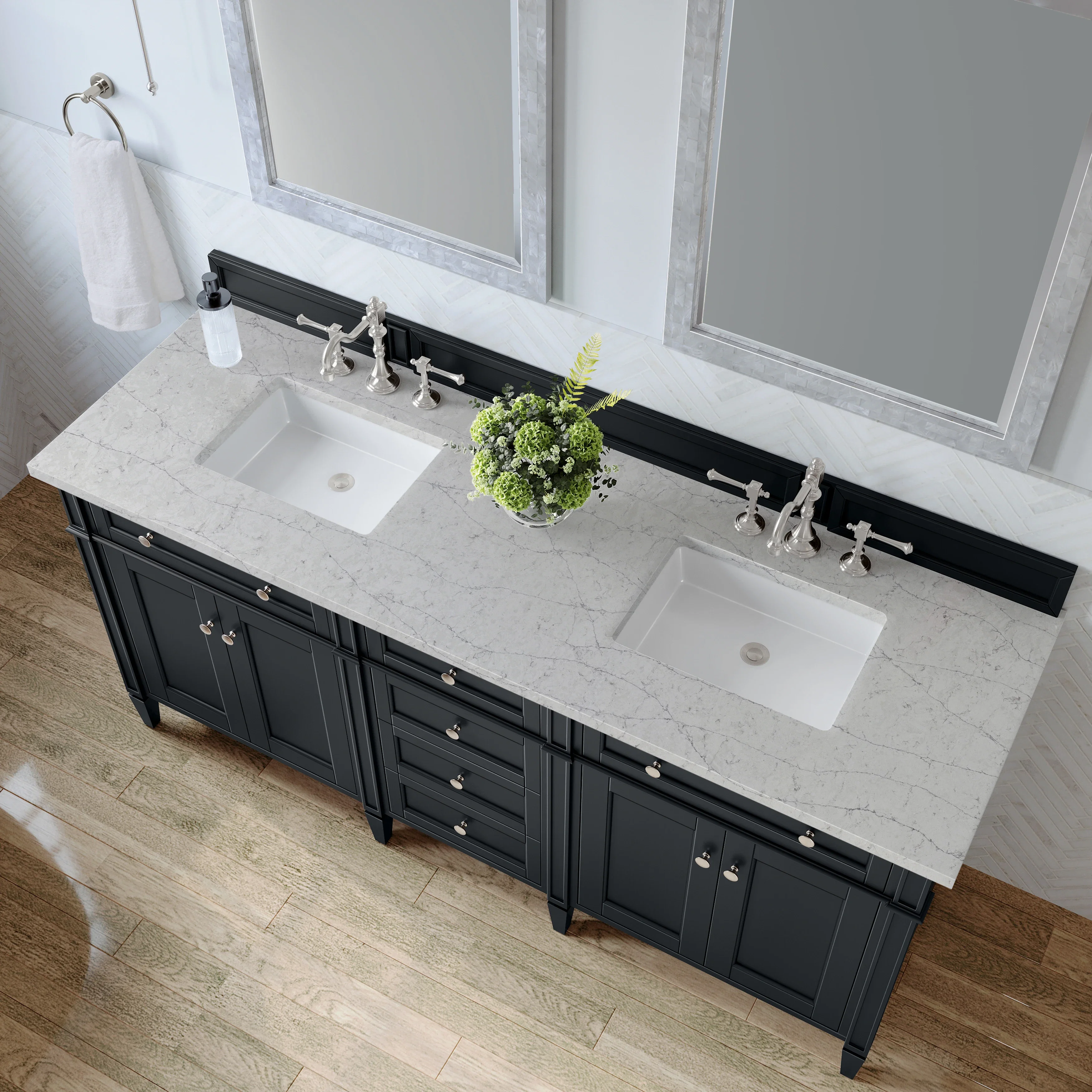 Brittany 72" Double Vanity, Black Onyx w/ 3 CM Eternal Jasmine Pearl Silestone Top