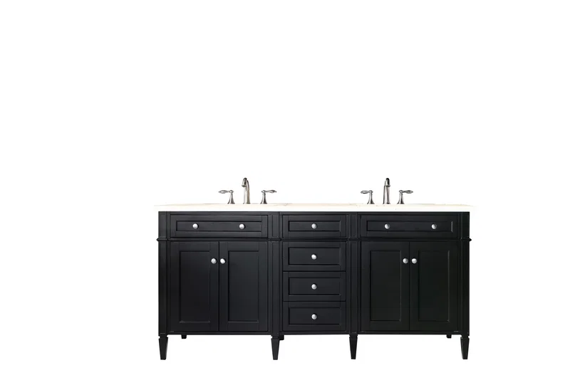 Brittany 72" Double Vanity, Black Onyx w/ 3 CM Eternal Marfil Silestone Top