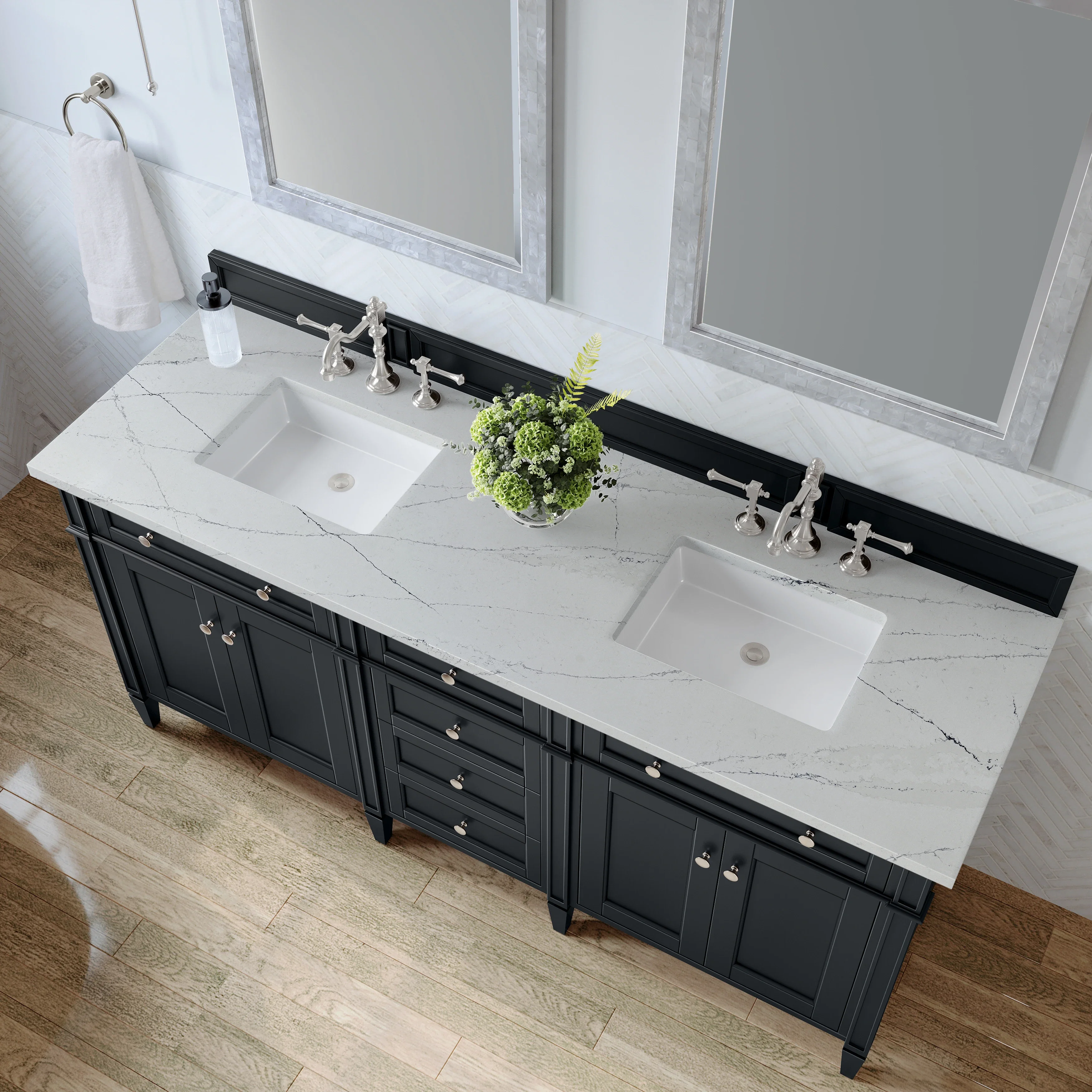 Brittany 72" Double Vanity, Black Onyx w/ 3 CM Ethereal Noctis Silestone Top