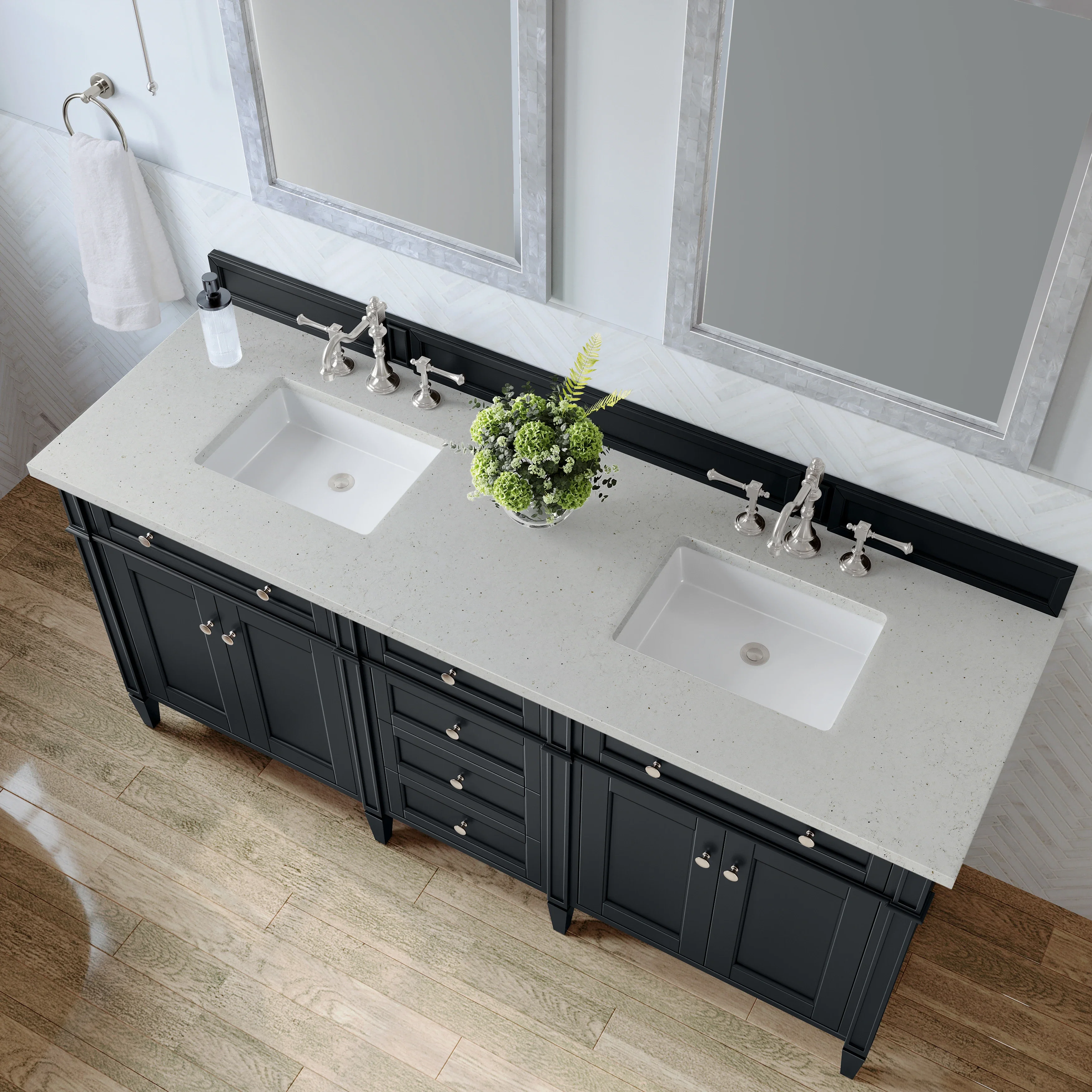 Brittany 72" Double Vanity, Black Onyx w/ 3 CM Lime Delight Silestone Top