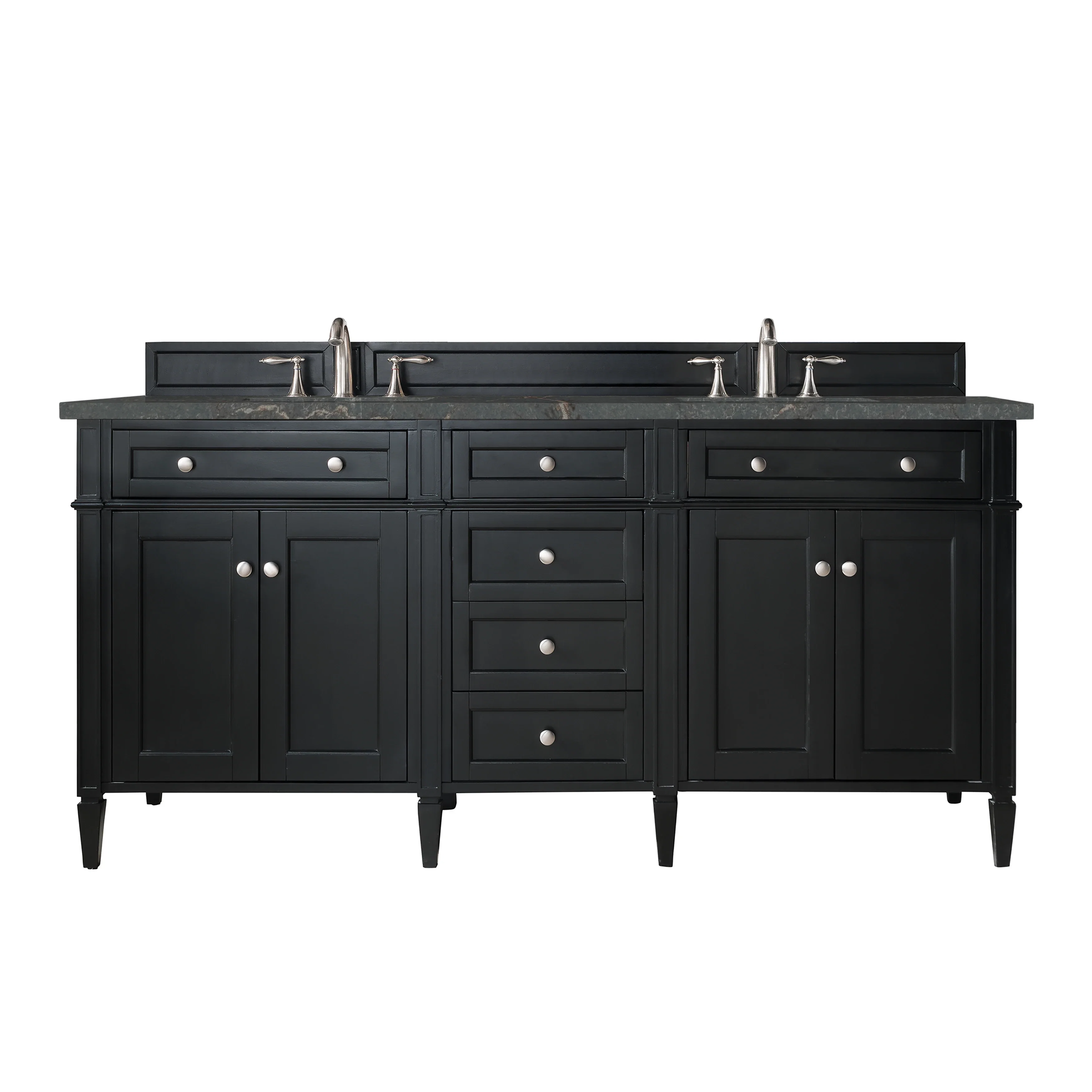 Brittany 72" Double Vanity, Black Onyx w/ 3 CM Parisien Bleu Silestone Top