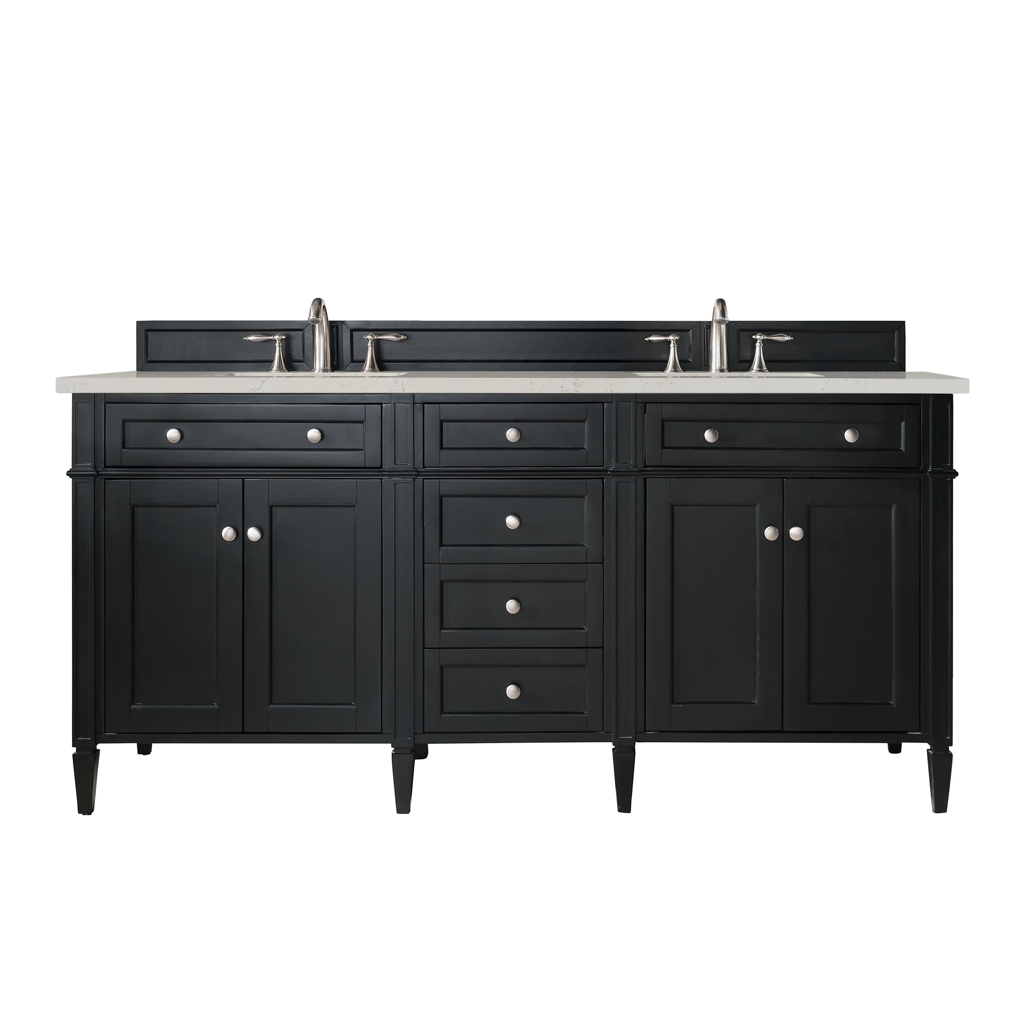 Brittany 72" Double Vanity, Black Onyx, w/ 3 CM Siberian Silestone Top