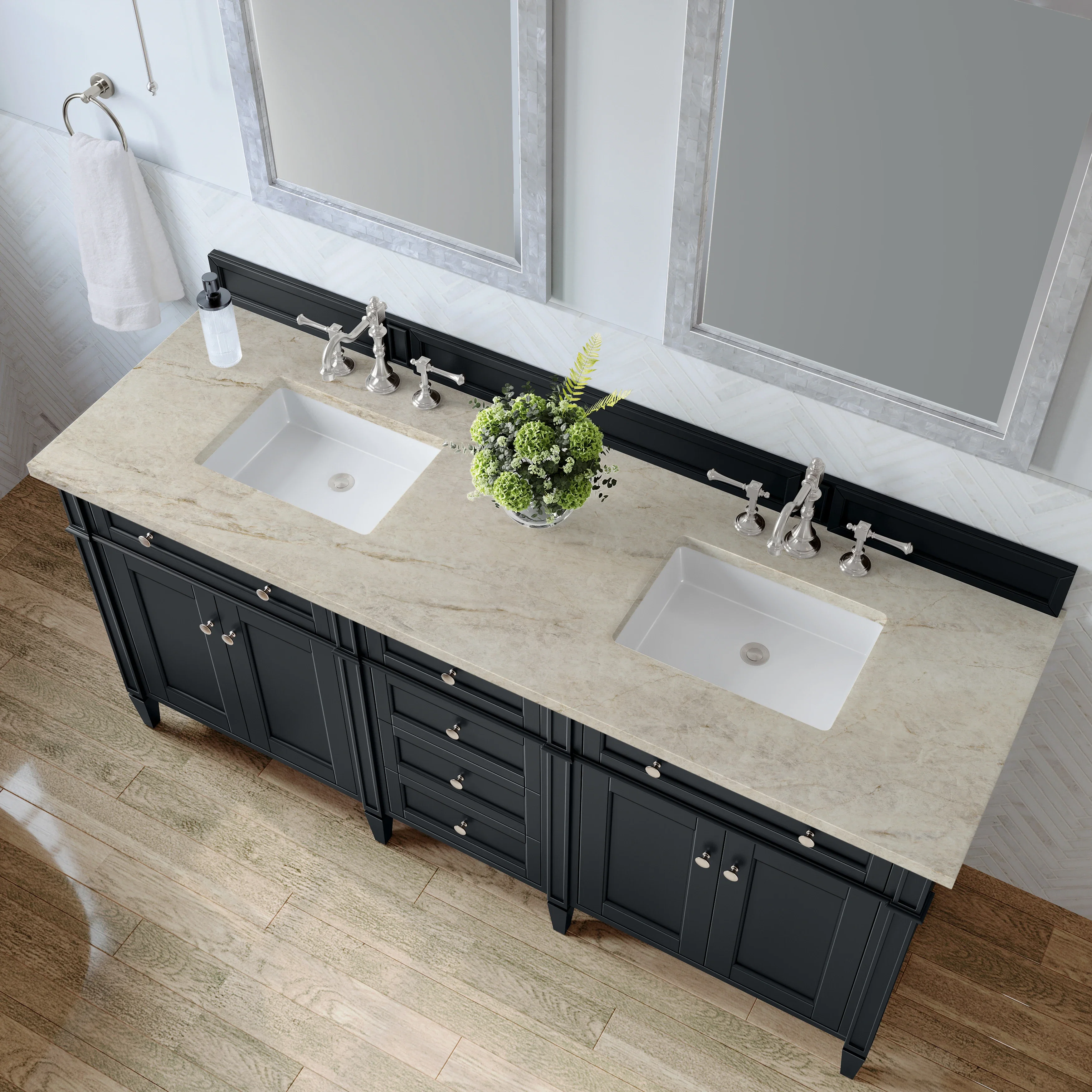 Brittany 72" Double Vanity, Black Onyx, w/ 3 CM Tajnar Eclos Top