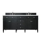 Brittany 72" Double Vanity, Black Onyx w/ 3 CM White Zeus Silestone Top
