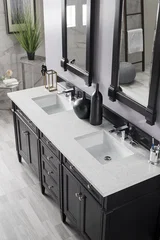 Brittany 72" Double Vanity, Black Onyx w/ 3 CM Eternal Jasmine Pearl Silestone Top w/FreePower Wireless Charger