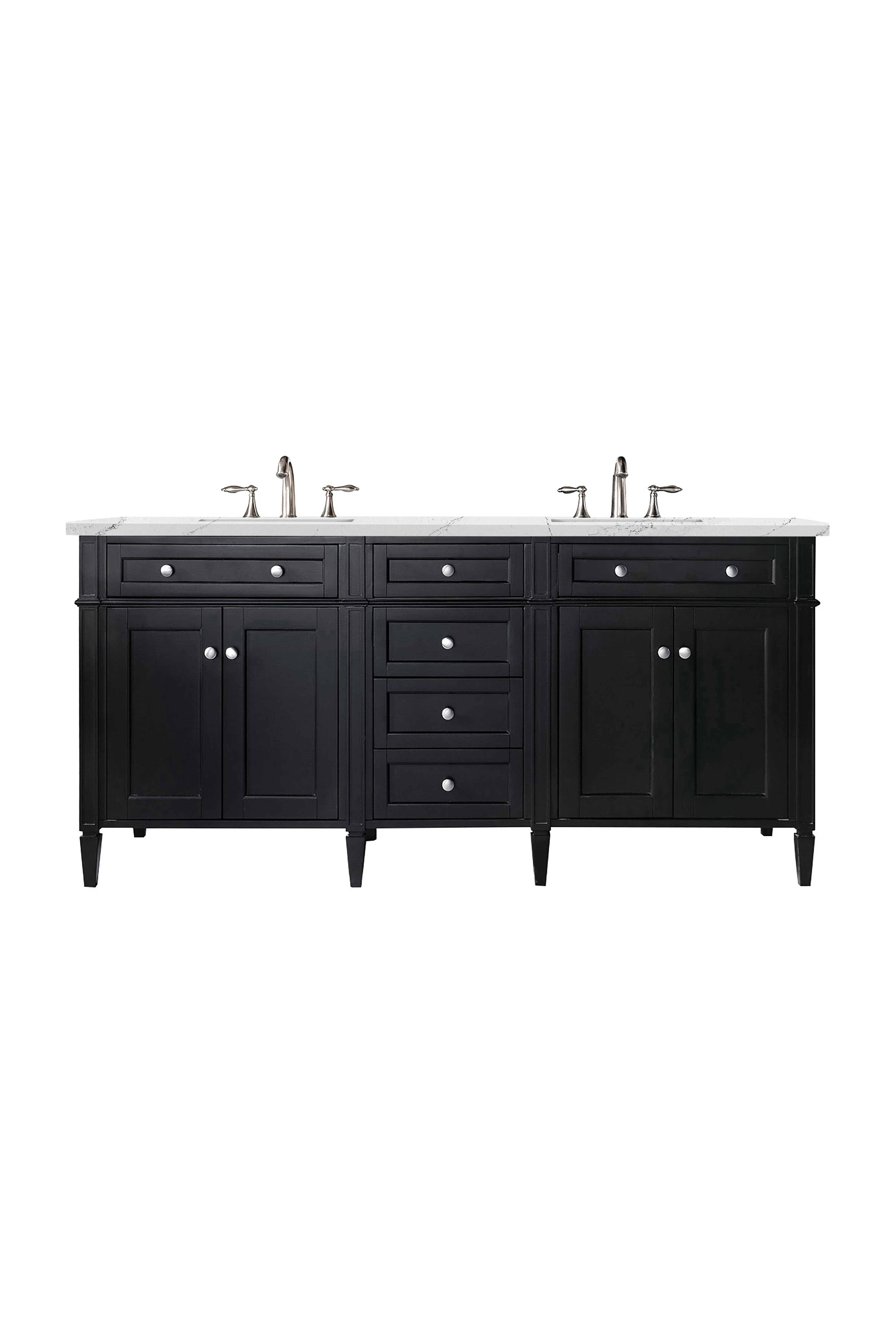 Brittany 72" Double Vanity, Black Onyx w/ 3 CM Ethereal Noctis Silestone Top w/FreePower Wireless Charger