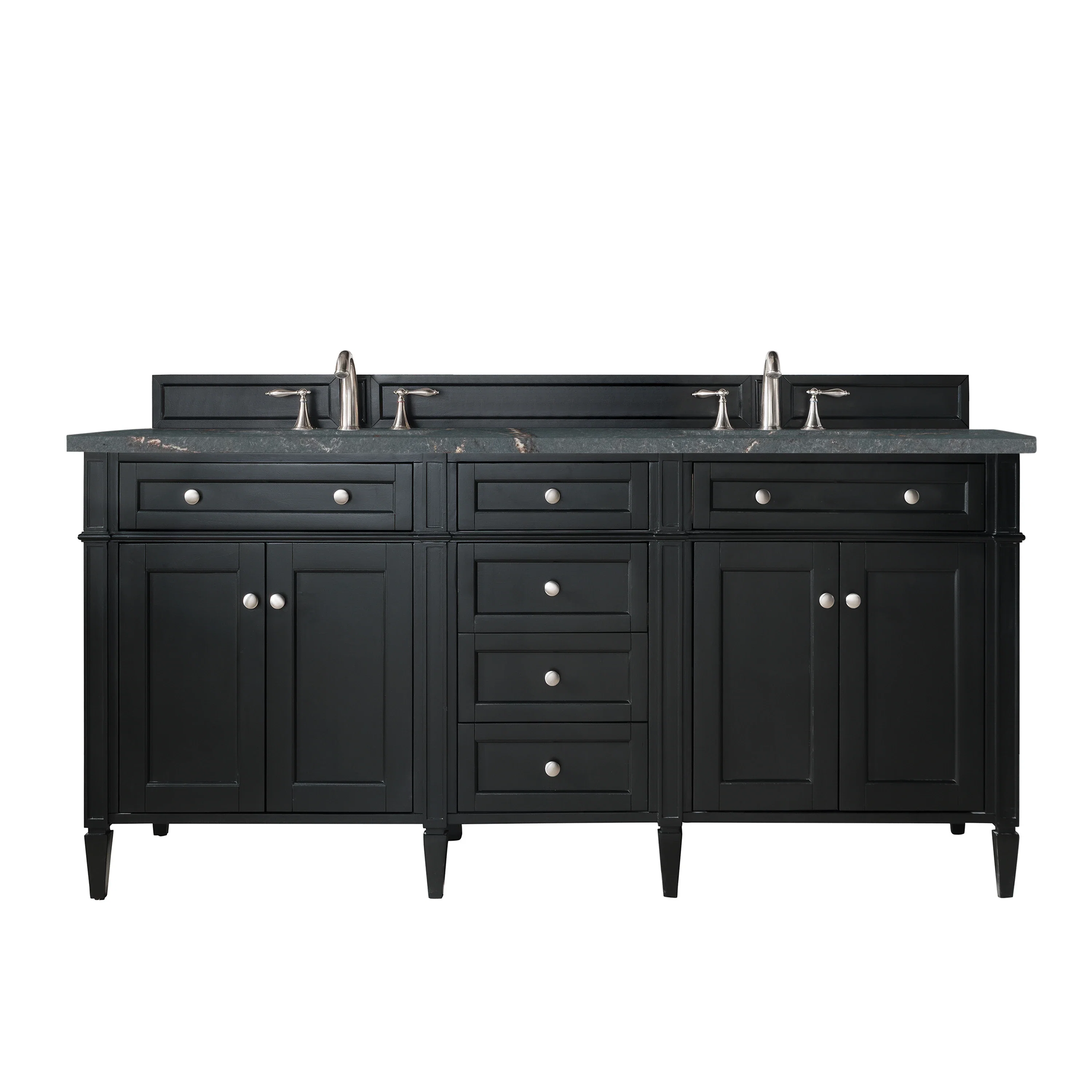 Brittany 72" Double Vanity, Black Onyx w/ 3 CM Parisien Bleu Silestone Top w/FreePower Wireless Charger