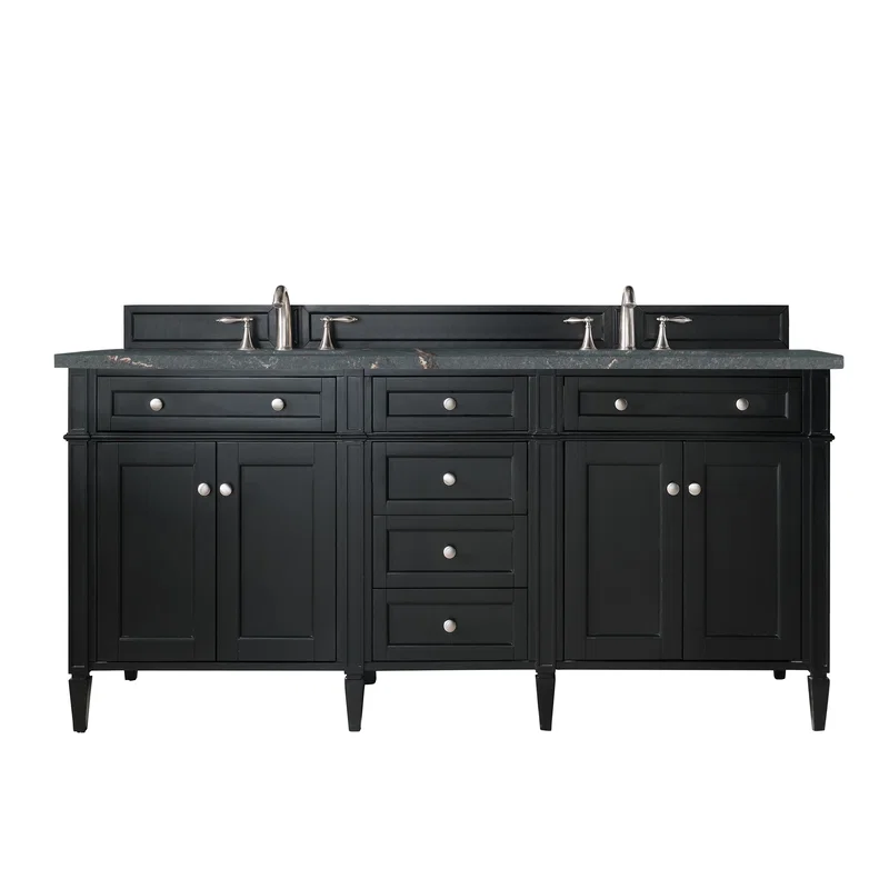 Brittany 72" Double Vanity, Black Onyx w/ 3 CM Parisien Bleu Silestone Top w/FreePower Wireless Charger