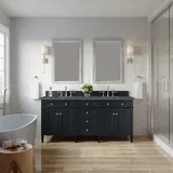 Brittany 72" Double Vanity, Black Onyx w/ 3 CM Parisien Bleu Silestone Top w/FreePower Wireless Charger