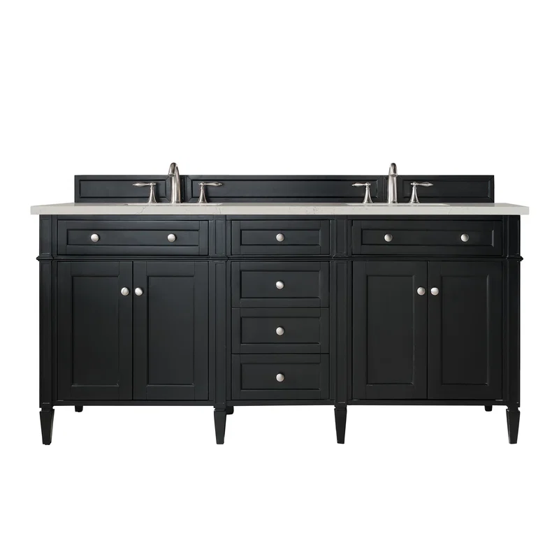 Brittany 72" Double Vanity, Black Onyx, w/ 3 CM Siberian Silestone Top w/FreePower Wireless Charger