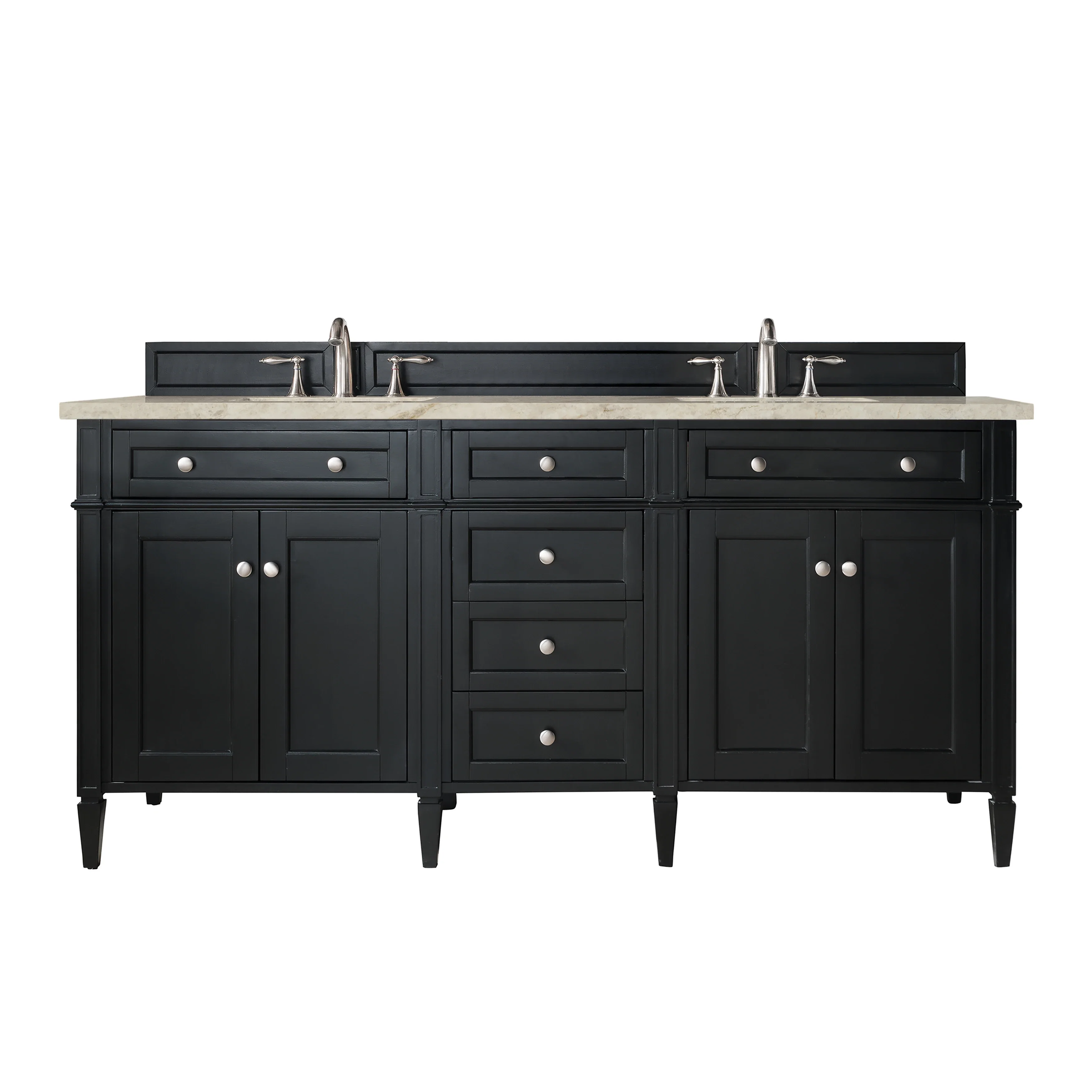 Brittany 72" Double Vanity, Black Onyx, w/ 3 CM Tajnar Eclos Top w/FreePower Wireless Charger