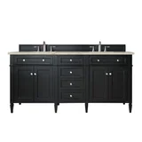 Brittany 72" Double Vanity, Black Onyx, w/ 3 CM Tajnar Eclos Top w/FreePower Wireless Charger
