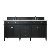 Brittany 72" Double Vanity, Black Onyx w/ 3 CM Victorian Silver Silestone Top w/FreePower Wireless Charger
