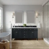 Brittany 72" Double Vanity, Black Onyx w/ 3 CM Victorian Silver Silestone Top w/FreePower Wireless Charger