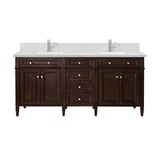 Brittany 72" Double Vanity, Burnished Mahogany w/ Single Hole 3 CM White Zeus Silestone Top & Backsplash