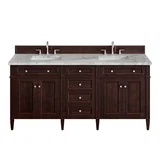 Brittany 72" Double Vanity, Burnished Mahogany w/ 3 CM Carrara Marble Top
