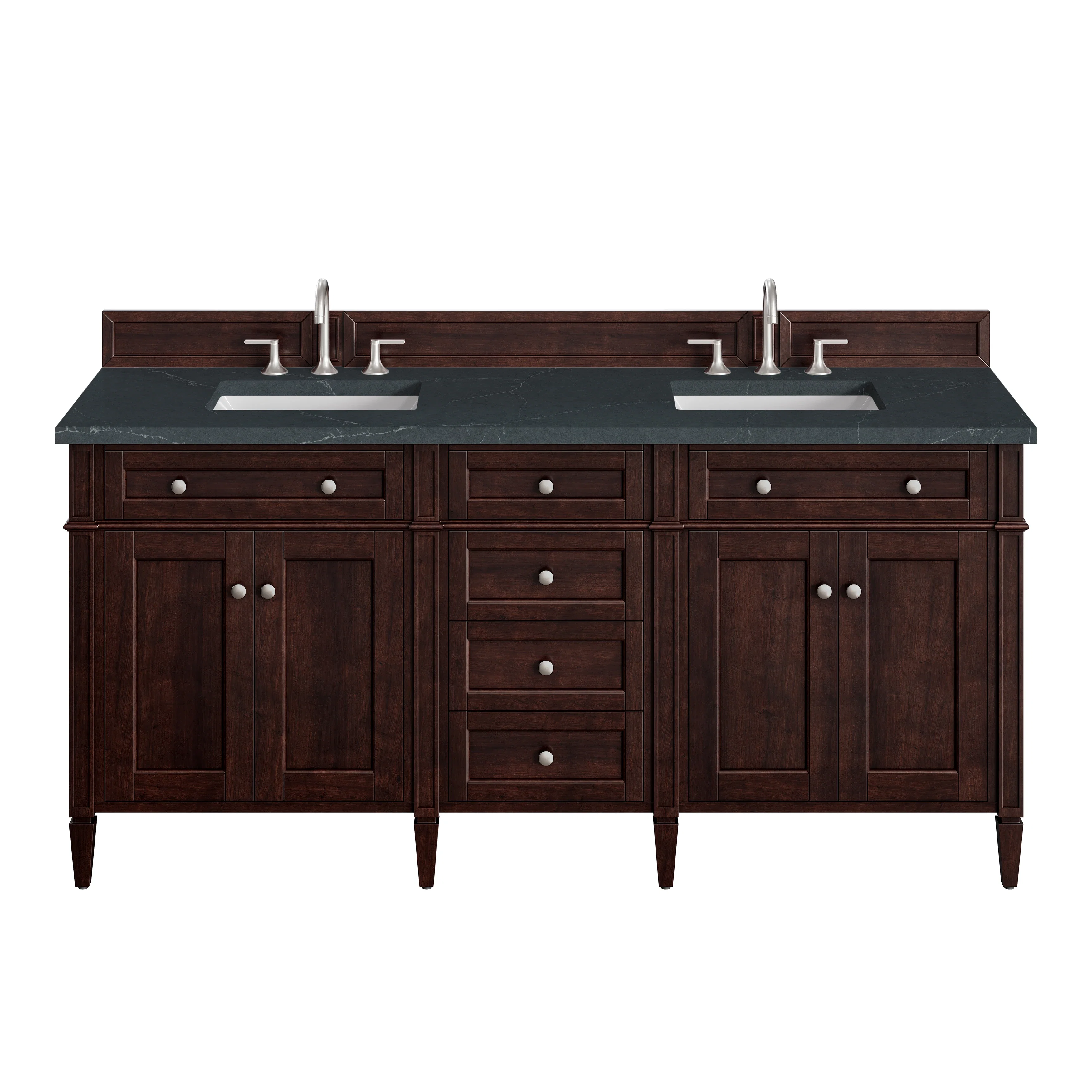Brittany 72" Double Vanity, Burnished Mahogany w/ 3 CM Charcoal Soapstone Silestone Top