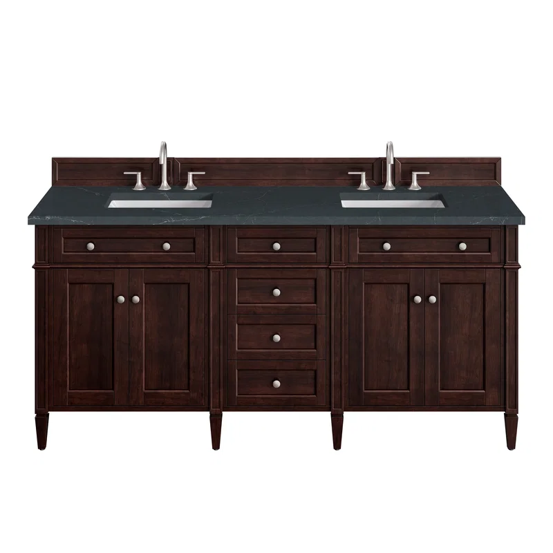 Brittany 72" Double Vanity, Burnished Mahogany w/ 3 CM Charcoal Soapstone Silestone Top