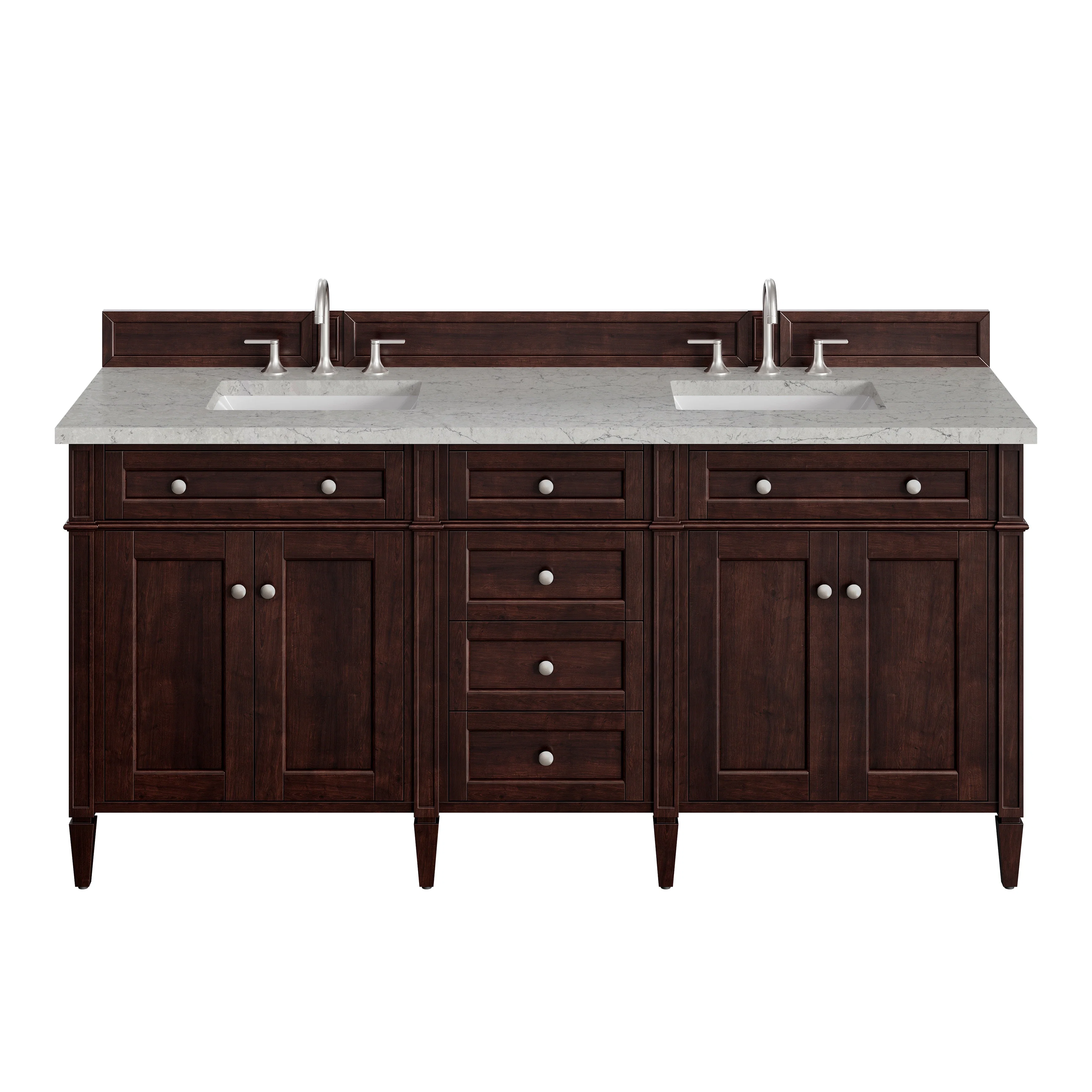 Brittany 72" Double Vanity, Burnished Mahogany w/ 3 CM Eternal Jasmine Pearl Silestone Top