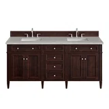 Brittany 72" Double Vanity, Burnished Mahogany w/ 3 CM Eternal Jasmine Pearl Silestone Top