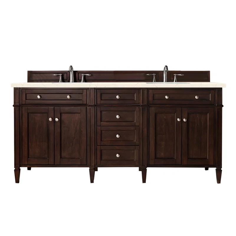 Brittany 72" Double Vanity, Burnished Mahogany w/ 3 CM Eternal Marfil Silestone Top