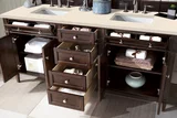 Brittany 72" Double Vanity, Burnished Mahogany w/ 3 CM Eternal Marfil Silestone Top
