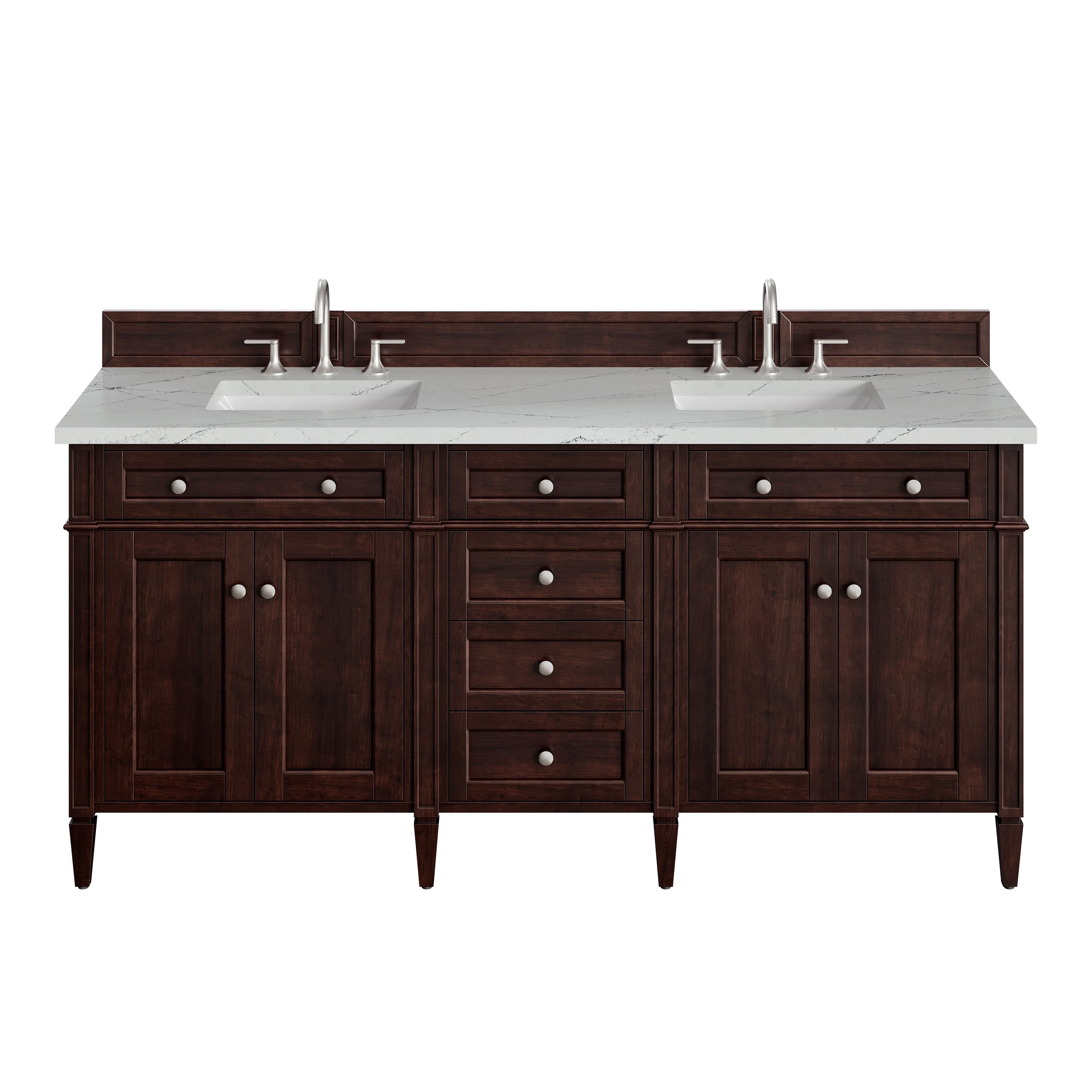 Brittany 72" Double Vanity, Burnished Mahogany w/ 3 CM Ethereal Noctis Silestone Top