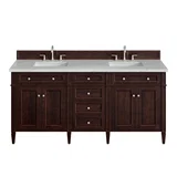 Brittany 72" Double Vanity, Burnished Mahogany w/ 3 CM Ethereal Noctis Silestone Top