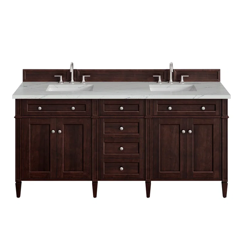 Brittany 72" Double Vanity, Burnished Mahogany w/ 3 CM Ethereal Noctis Silestone Top