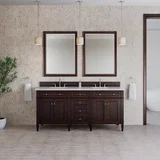 Brittany 72" Double Vanity, Burnished Mahogany w/ 3 CM Ethereal Noctis Silestone Top
