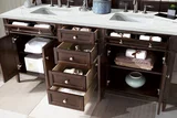 Brittany 72" Double Vanity, Burnished Mahogany w/ 3 CM Ethereal Noctis Silestone Top