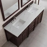 Brittany 72" Double Vanity, Burnished Mahogany w/ 3 CM Ethereal Noctis Silestone Top