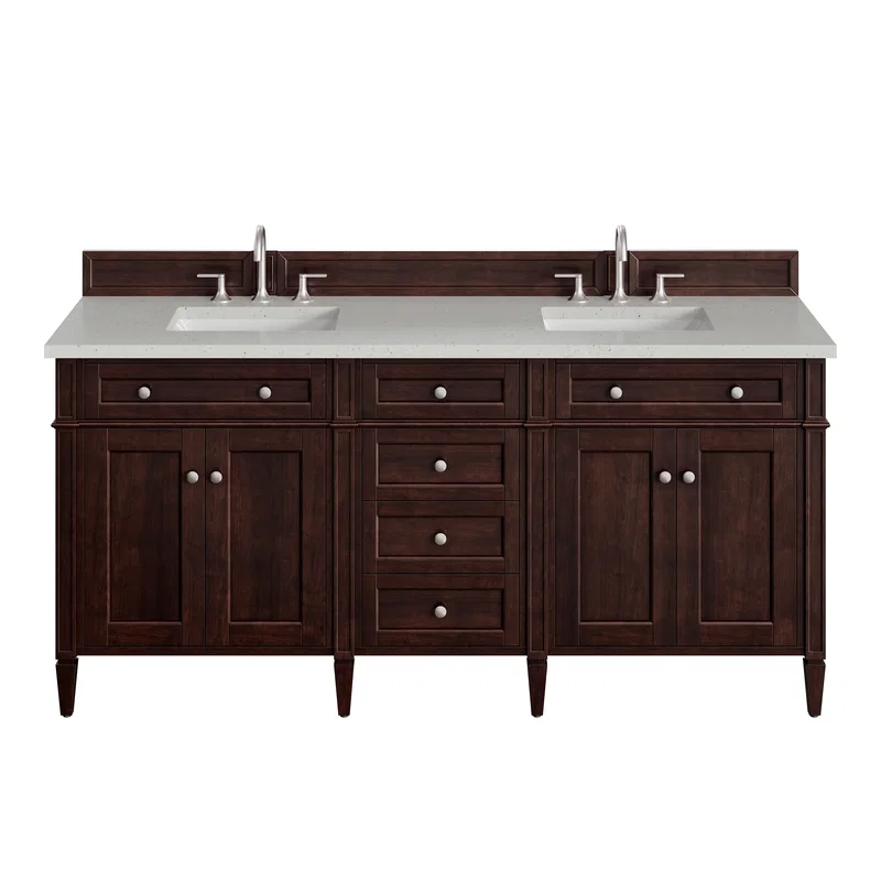 Brittany 72" Double Vanity, Burnished Mahogany w/ 3 CM Lime Delight Silestone Top