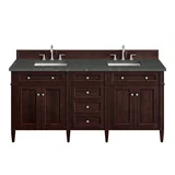 Brittany 72" Double Vanity, Burnished Mahogany w/ 3 CM Parisien Bleu Silestone Top