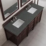 Brittany 72" Double Vanity, Burnished Mahogany w/ 3 CM Parisien Bleu Silestone Top