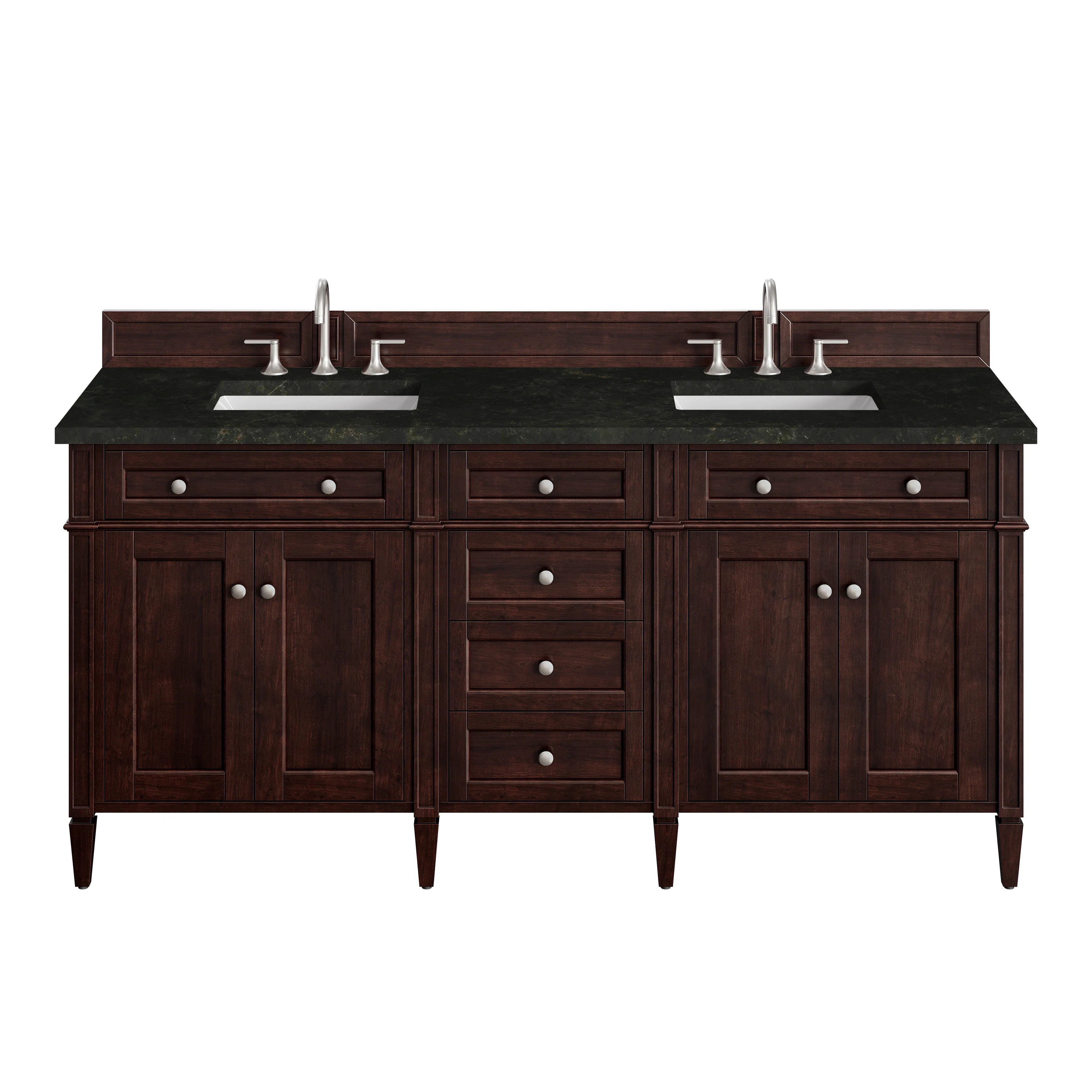 Brittany 72" Double Vanity, Burnished Mahogany, w/ 3 CM Phantome Eclos Top