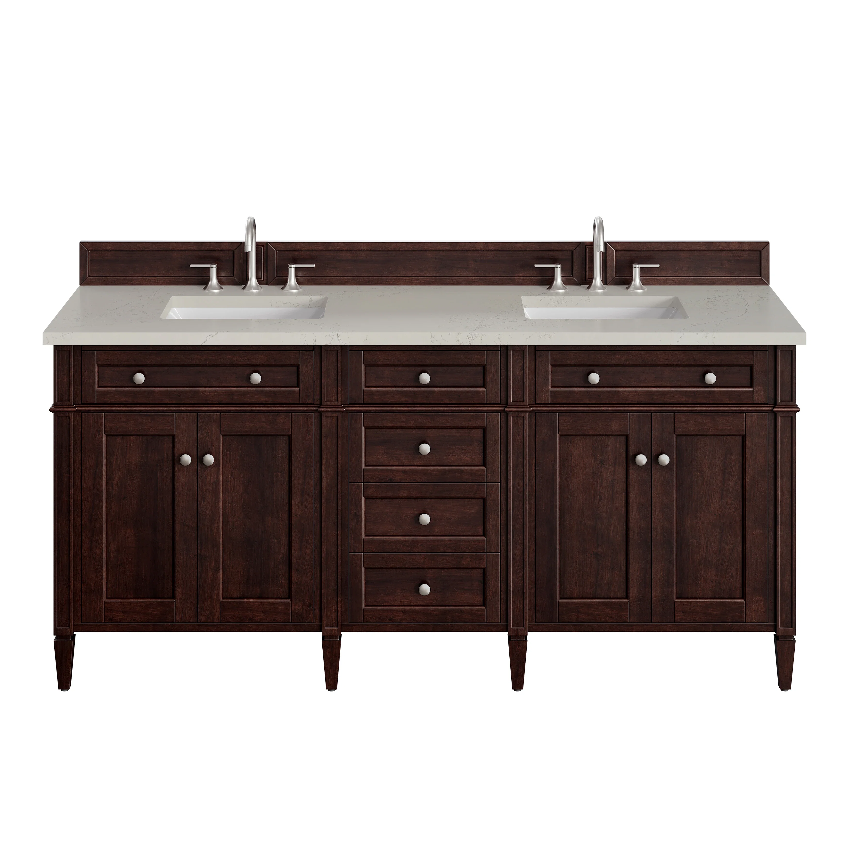 Brittany 72" Double Vanity, Burnished Mahogany, w/ 3 CM Siberian Silestone Top