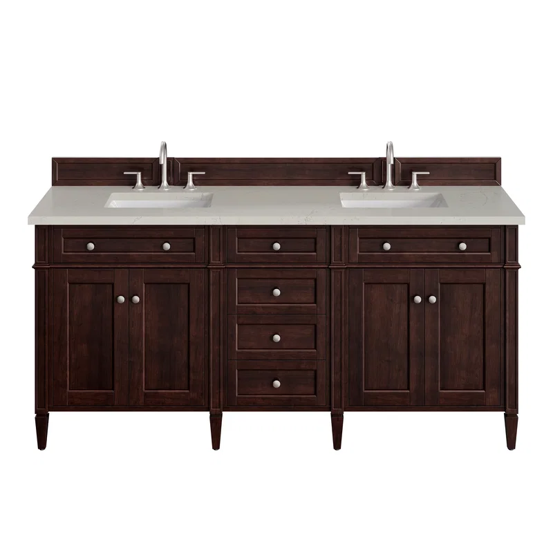 Brittany 72" Double Vanity, Burnished Mahogany, w/ 3 CM Siberian Silestone Top