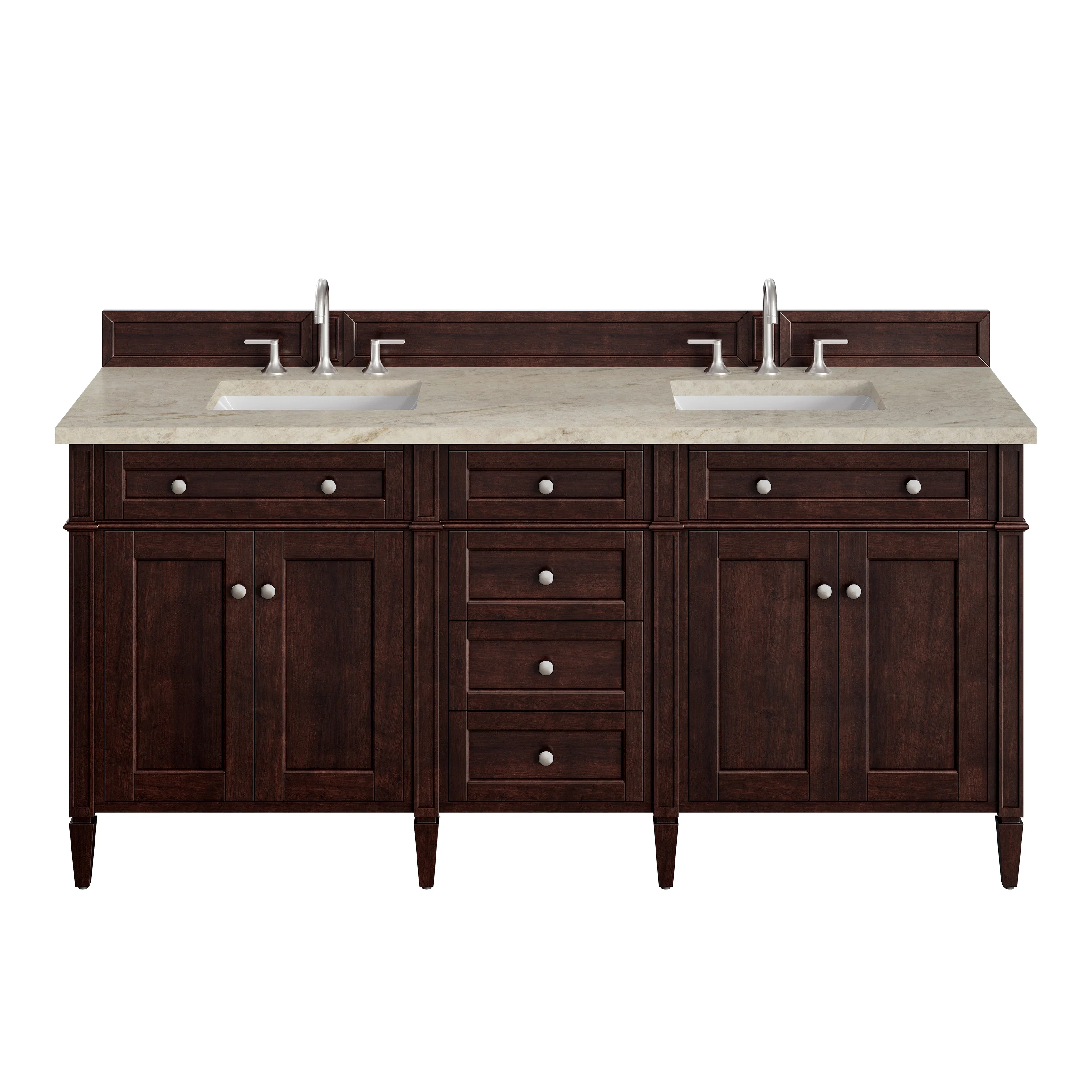 Brittany 72" Double Vanity, Burnished Mahogany, w/ 3 CM Tajnar Eclos Top