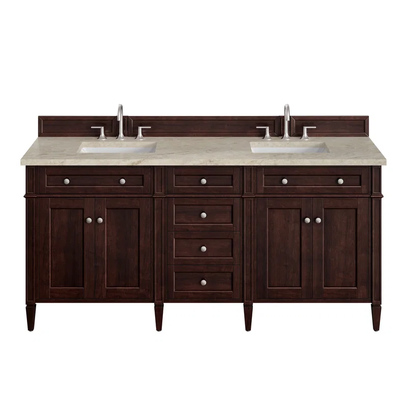 Brittany 72" Double Vanity, Burnished Mahogany, w/ 3 CM Tajnar Eclos Top