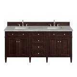 Brittany 72" Double Vanity, Burnished Mahogany w/ 3 CM Victorian Silver Silestone Top