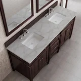 Brittany 72" Double Vanity, Burnished Mahogany w/ 3 CM Victorian Silver Silestone Top