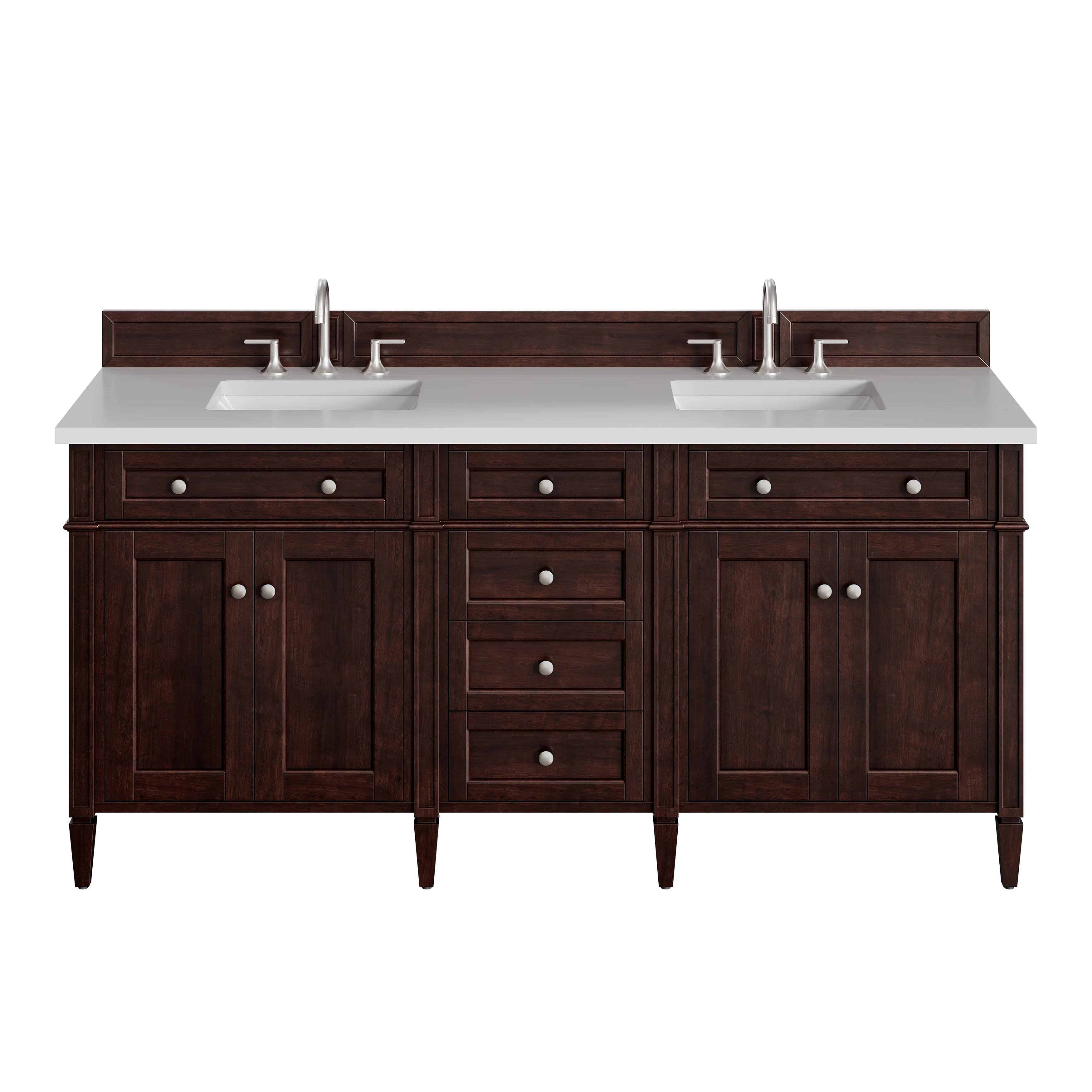 Brittany 72" Double Vanity, Burnished Mahogany w/ 3 CM White Zeus Silestone Top