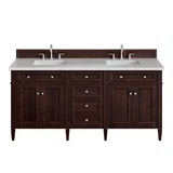 Brittany 72" Double Vanity, Burnished Mahogany w/ 3 CM White Zeus Silestone Top