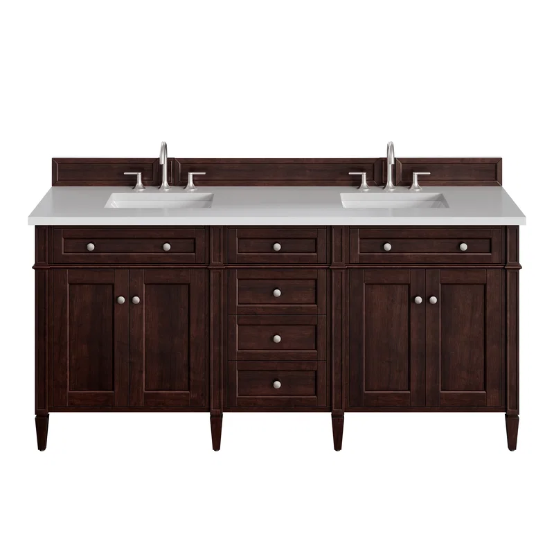 Brittany 72" Double Vanity, Burnished Mahogany w/ 3 CM White Zeus Silestone Top