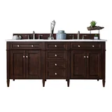 Brittany 72" Double Vanity, Burnished Mahogany w/ 3 CM Eternal Jasmine Pearl Silestone Top w/FreePower Wireless Charger
